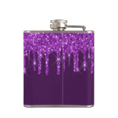 パープルのグリッターが滴るモノグラム名前のスクリプト フラスク (裏面)