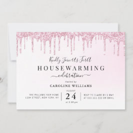 パープルのグリッター新居祝いパーティー招待状 招待状