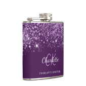 パープルのグリッター ダスト モノグラム 名前 スクリプト フラスク (右)