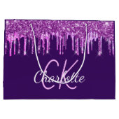 パープルのグリッター ピンクのドリップ モノグラム ラージペーパーバッグ (裏面)
