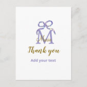 パープルのグリッター・リボンに名前のイニシャルを入れて感謝 ポストカード (正面)