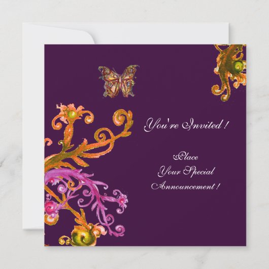 パープルのゴールドの蝶　エレガントで上品なウェディング 招待状 (裏面)
