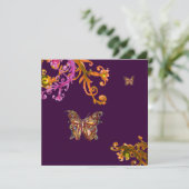 パープルのゴールドバタフライ、エレガントで上品なウェディング 招待状 (スタンド正面)