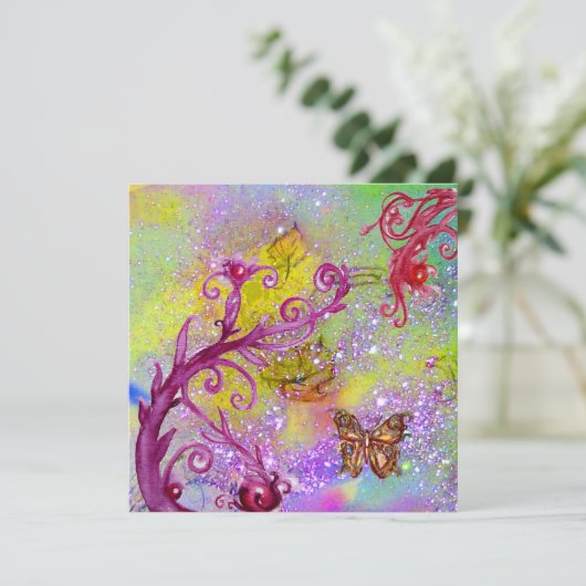 パープルのスパークルに輝く蝶　エレガントなウェディングパーティ 招待状 (スタンド正面)