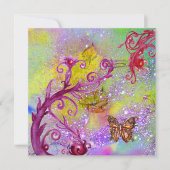 パープルのスパークルに輝く蝶　エレガントなウェディングパーティ 招待状 (正面)