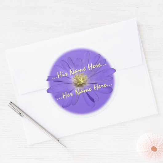 パープルのデイジーシール お名前入り デイジーシール ラウンドシール (封筒)