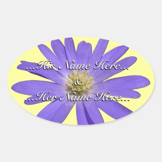 パープルのデイジーシール お名前入り デイジーシール 楕円形シール (正面)