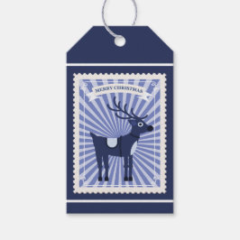 パープルのトナカイがデザインされたカスタムレトロペーパースタンプ ギフトタグ