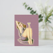 パープルのドット柄のマーティニ ロカビリー ピンナップガール ポストカード (スタンド正面)