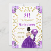 パープルのドレスの茶色の髪のプリンセス 招待状 (正面)