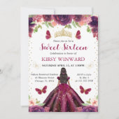 パープルのドレスを着た黒い肌のプリンセスのスイート16 招待状 (正面)