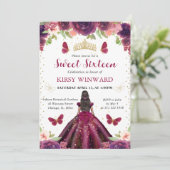 パープルのドレスを着た黒い肌のプリンセスのスイート16 招待状 (スタンド正面)