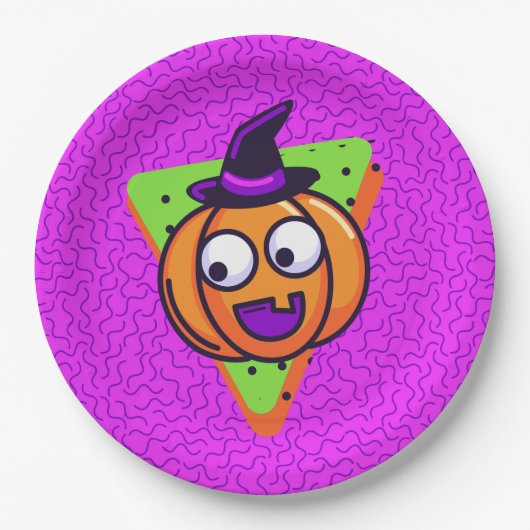 パープルのハロウィンおばけかぼちゃプレート ペーパープレート (正面)