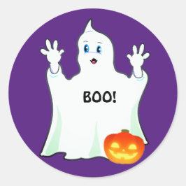 パープルのハロウィンの幽霊とかぼちゃ ラウンドシール