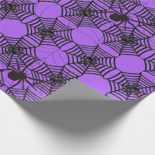 パープルのハロウィン工作またはギフトのスパイダーウェブ ラッピングペーパー (角)