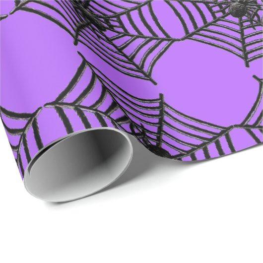 パープルのハロウィン工作またはギフトのスパイダーウェブ ラッピングペーパー (ロールコーナー)