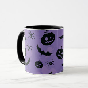 パープルのハロウィン コウモリ クモ マグカップ