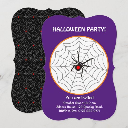 パープルのハロウィン ブラックウィドウ スパイダーの招待状 招待状 (正面/裏面)