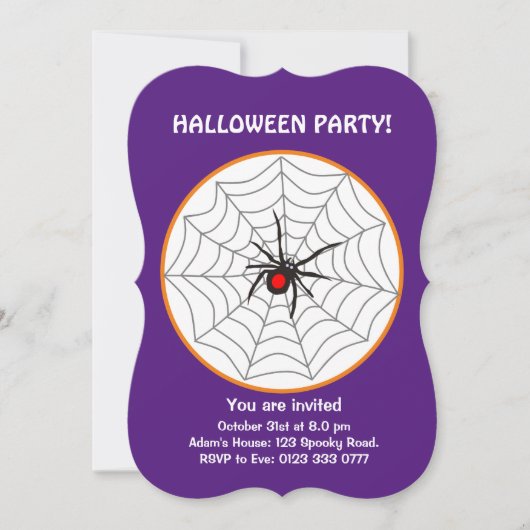 パープルのハロウィン ブラックウィドウ スパイダーの招待状 招待状 (正面)