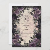 パープルのバラとレースのダークエレガンス 招待状 (正面)
