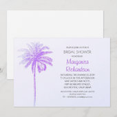パープルのパームツリー ビーチ ブライダルシャワー 招待状 (正面/裏面)