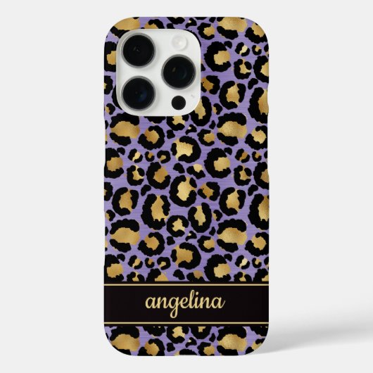 パープルのヒョウ柄モノグラム ゴールド箔押し Case-Mate iPhoneケース (裏面)