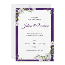 パープルのフラワーモチーフの結婚式の招待状