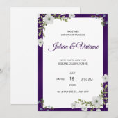 パープルのフラワーモチーフの結婚式の招待状 招待状 (正面/裏面)