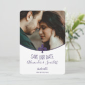 パープルのフルール・ド・リス写真 Save The Date 案内状 (スタンド正面)