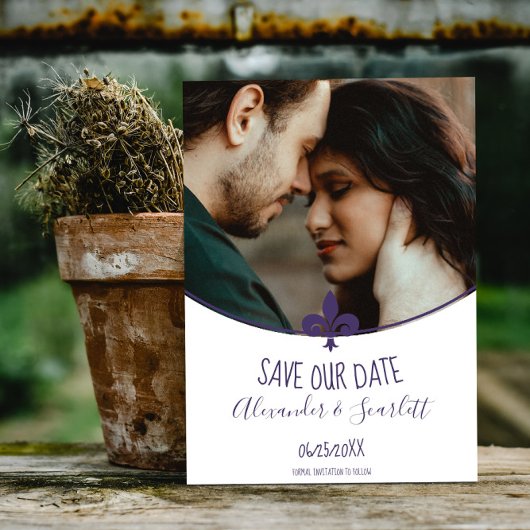 パープルのフルール・ド・リス写真 Save The Date 案内状