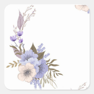 パープルのブティックスタイルの花柄 スクエアシール