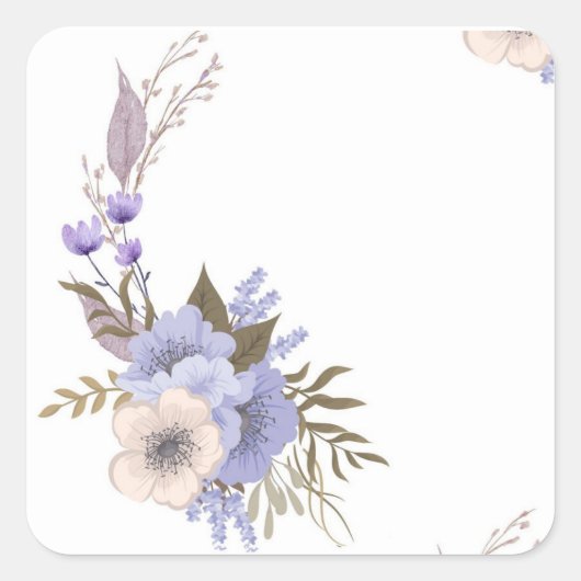 パープルのブティックスタイルの花柄 スクエアシール (正面)