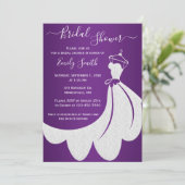 パープルのブライダルシャワーでの白いウェディングドレス 招待状 (スタンド正面)
