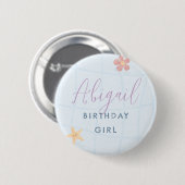 パープルのプールパーティー 誕生日少女 缶バッジ (正面&裏面)