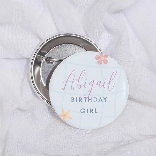 パープルのプールパーティー 誕生日少女 缶バッジ