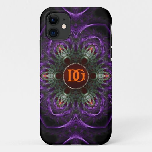 パープルのモノグラム柄 ミドルエイジ風 フラワー iPhone 5 Case-Mate iPhoneケース (裏面)
