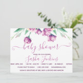 パープルのユーストマ お花のベビーシャワー招待状 招待状 (スタンド正面)