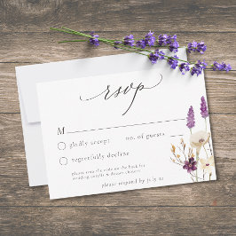 パープルのワイルドフラワー 水彩ミニマリスト結婚式QR 出欠カード
