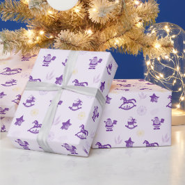 パープルのヴィンテージクリスマスおもちゃのパターン ラッピングペーパー