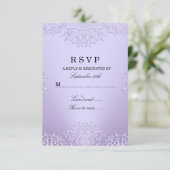 パープルのヴィンテージ・ダマスク柄RSVP 出欠カード (スタンド正面)