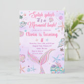 パープルの人魚の尾の誕生日パーティー招待状 招待状 (スタンド正面)