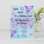 パープルの人魚の誕生日パーティー招待状 招待状 (スタンド正面)