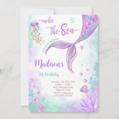 パープルの人魚の誕生日招待状 招待状 (正面)