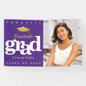 パープルの卒業写真　ゴールドの帽子　大胆なモダン 横断幕 (横)