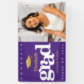 パープルの卒業写真　ゴールドの帽子　大胆なモダン 横断幕 (縦)