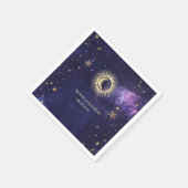 パープルの宇宙の太陽、月、星 スタンダードカクテルナプキン (角)