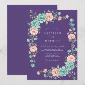 パープルの幻想的なバラの結婚式 招待状 (正面/裏面)