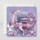 パープルの幻想的な魔法のトナカイ クリスマスカード (正面)