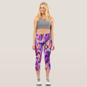 パープルの抽象芸術スター カプリレギンス (正面)