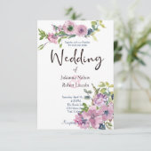 パープルの水彩花イラストの結婚式招待状 招待状 (スタンド正面)